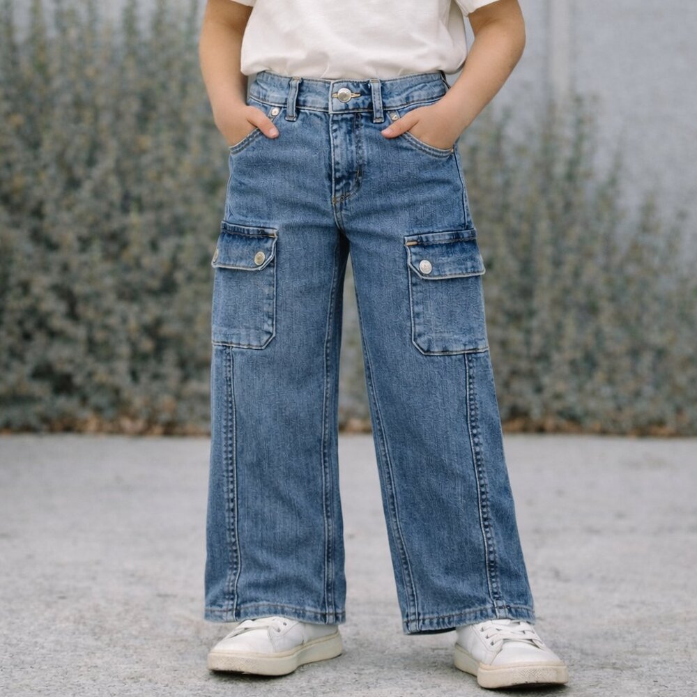 Zara Kids Blue Wide-Leg Cargo Jeans